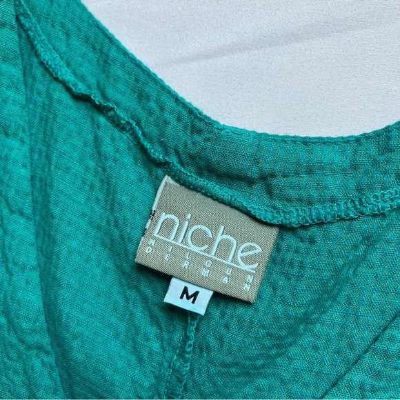 NICHE NILGUN DERMAN green textured lagenlook draped sharkbite tunic mini dress - Picture 6 of 7